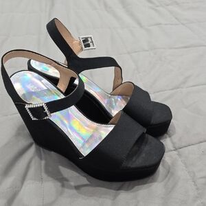 Maripe Black Wedge Sandals‎ with Silver Accents